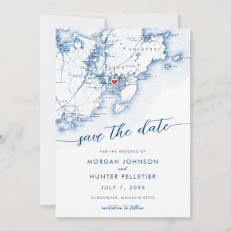 Minimal Modern Gloucester Massachusetts Map Save The Date
