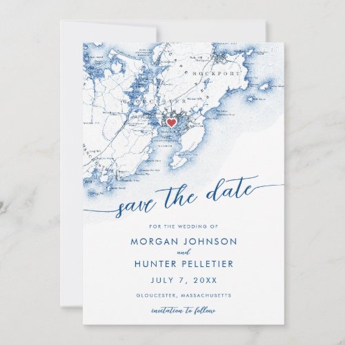 Minimal Modern Gloucester Massachusetts Map Save The Date