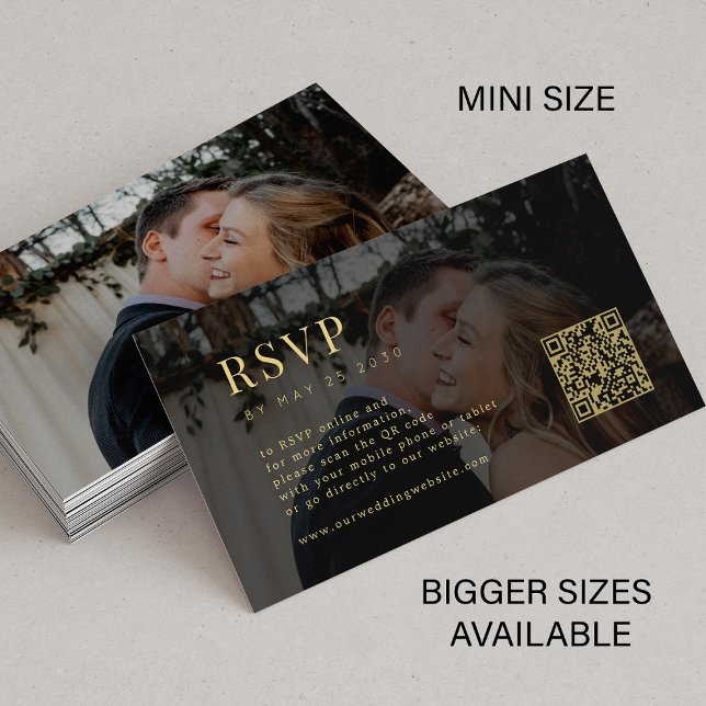 Minimal modern gold black photo QR wedding RSVP  Enclosure Card (Creator Uploaded)
