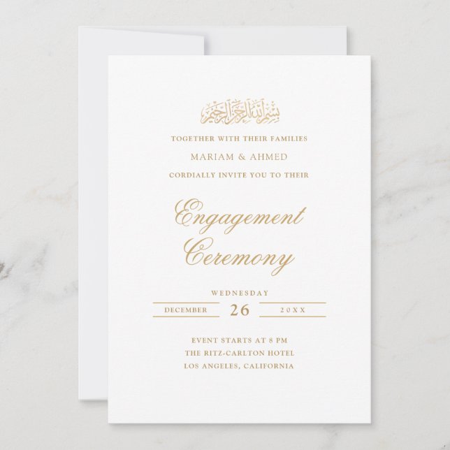 Minimal Modern Gold Calligraphy Muslim Engagement Invitation (Front)