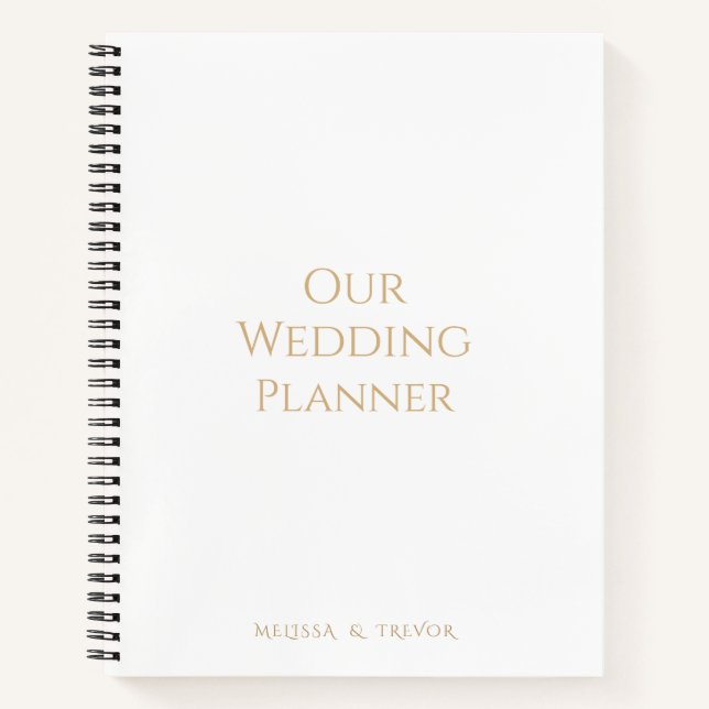 Minimal Modern Gold Script Our Wedding Planner Notebook (Front)