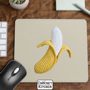 Minimal Modern Grandmacore Cute Crochet Banana Mouse Pad