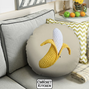 Minimal Modern Grandmacore Cute Crochet Banana Round Pillow
