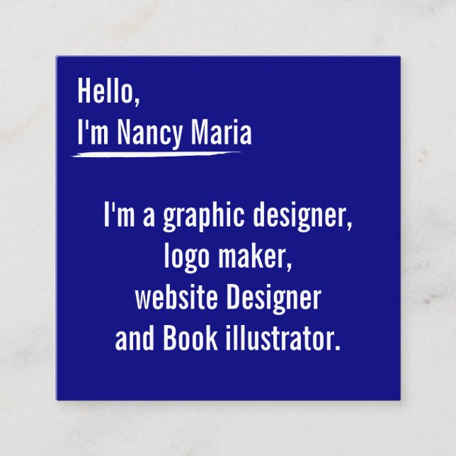 Minimal modern Graphic design Blue Square Business Card (Front)