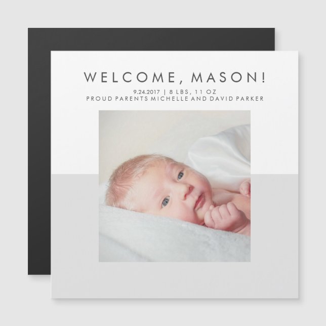 Minimal Modern Gray Birth Announcement | Photo (Front/Back)