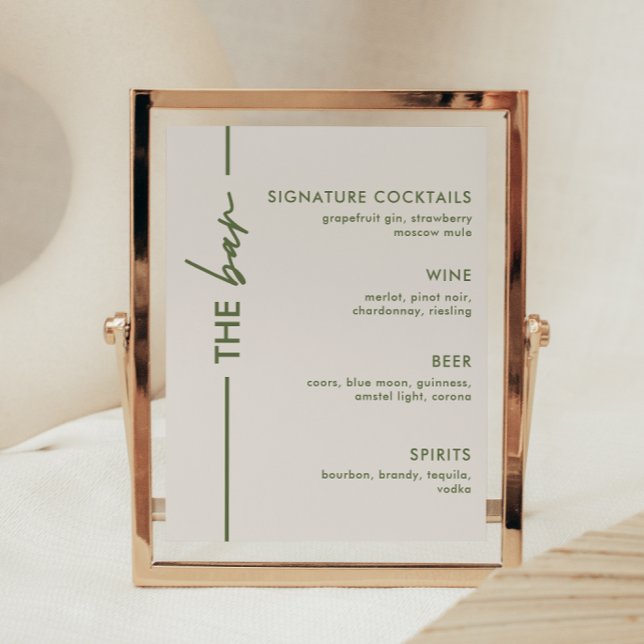 Minimal Modern Gray & Olive Green Wedding Bar Poster (Creator Uploaded)