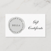 Minimal Modern Gray Salon Spa Gift Certificate