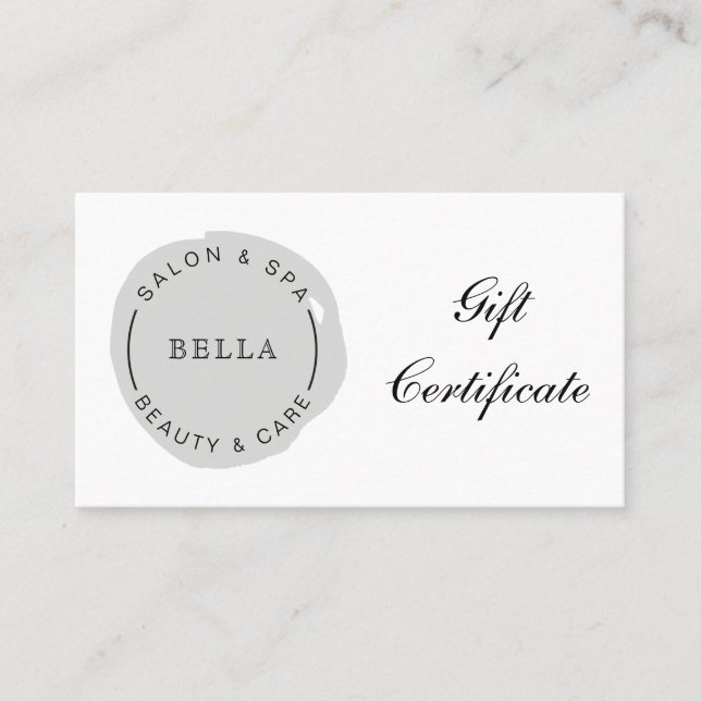 Minimal Modern Gray Salon Spa Gift Certificate (Front)