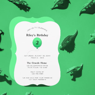 Minimal Modern Green Balloon Any Number Birthday Invitation