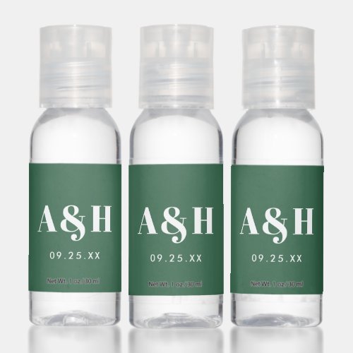 Minimal Modern Green Monogram Intials Wedding Hand Sanitizer