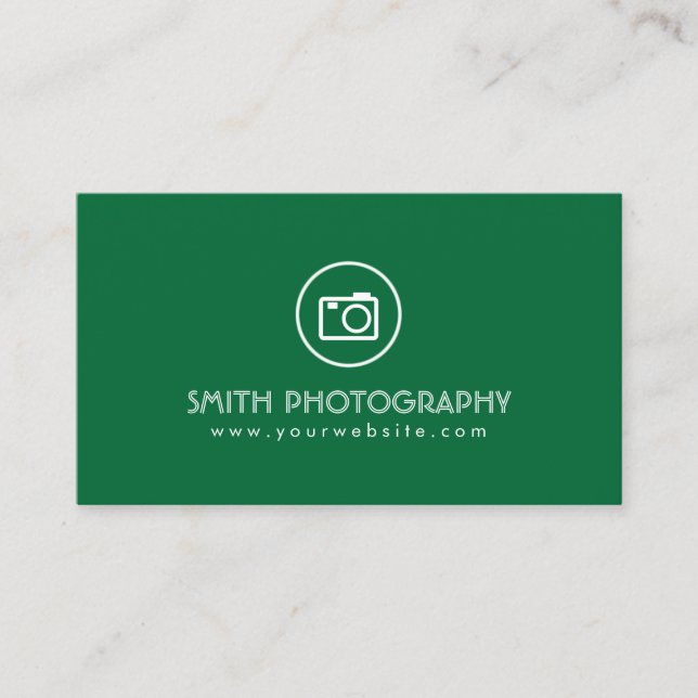 Minimal Modern Green Photography Business Card (Front)