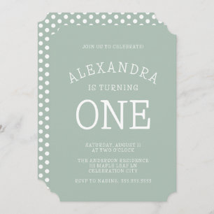 Minimal Modern Green Polka Dot First Birthday Invitation