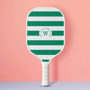 Minimal Modern Green Stripe Custom Monogram & Name Pickleball Paddle