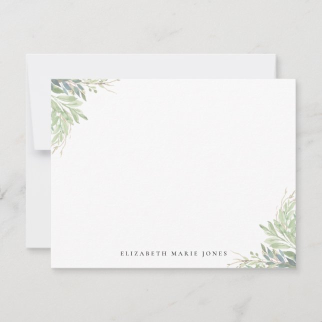Minimal Modern Greenery Simple Rustic Stationery Note Card (Front)