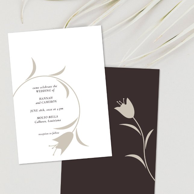 Minimal Modern Greige & Espresso Floral Invitation (Creator Uploaded)