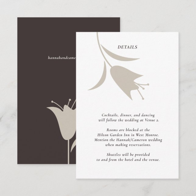 Minimal Modern Greige & Espresso Floral Wedding Enclosure Card (Front/Back)