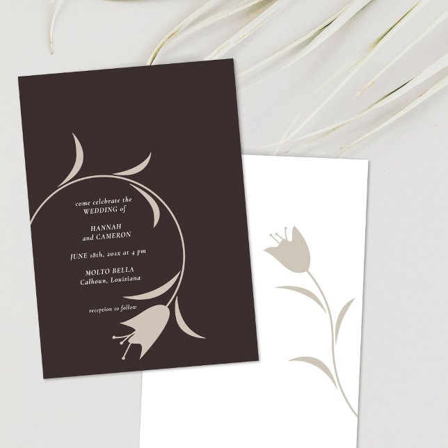 Minimal Modern Greige & Espresso Floral Wedding Invitation (Creator Uploaded)