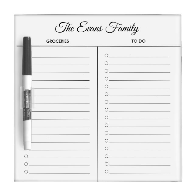 Minimal Modern Groceries To Do List Dry Erase Board (Front)