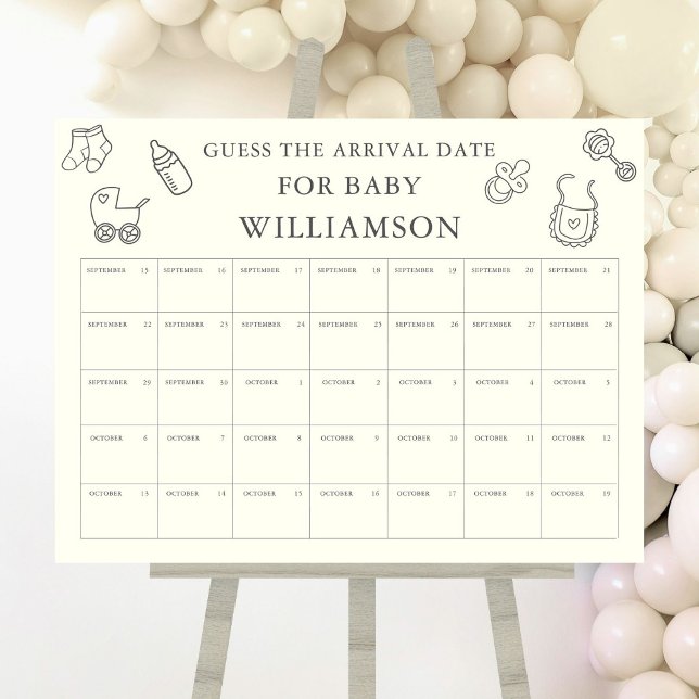 Minimal Modern Guess The Date Baby Shower Game Foam Board (Creator Uploaded)