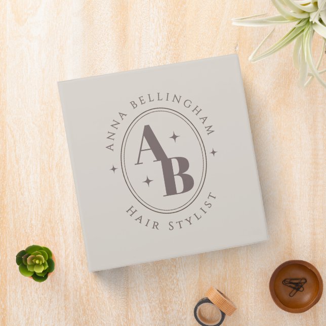 Minimal Modern Hair Stylist monogram Professional 3 Ring Binder (In Situ)