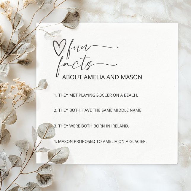 Minimal Modern Hand Drawn Heart Fun Facts Wedding Napkins (Minimal Modern Hand Drawn Heart Fun Facts Wedding Napkins)