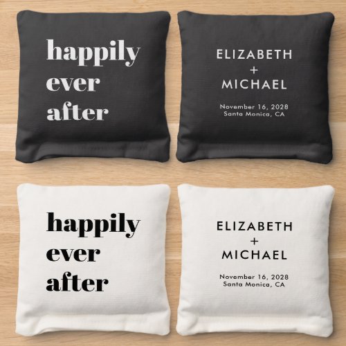 Minimal Modern Happily Ever After Wedding Cornhole Bags