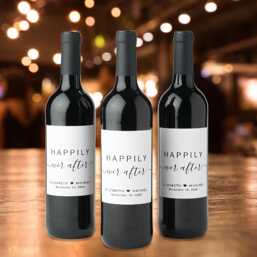 Minimal Modern Happily Ever After Wedding Wine Label