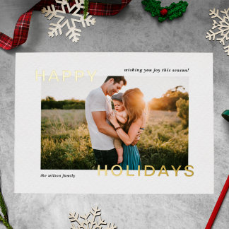 Minimal Modern Happy Holidays Photo Foil Holiday Postcard