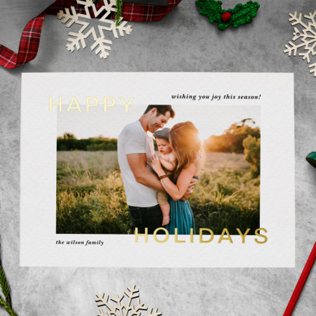 Minimal Modern Happy Holidays Photo  Foil Holiday Postcard