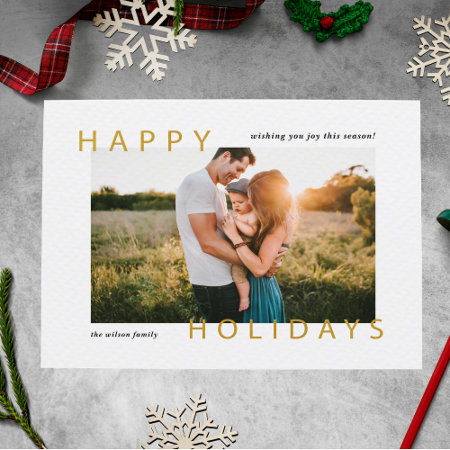 Minimal Modern Happy Holidays Photo    Holiday Postcard