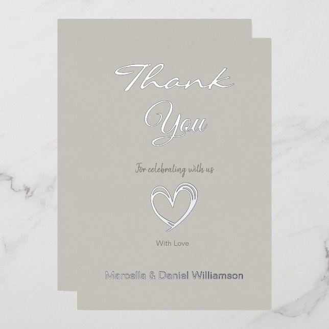 Minimal Modern Heart and Script Thank You   Foil Invitation (Front/Back)