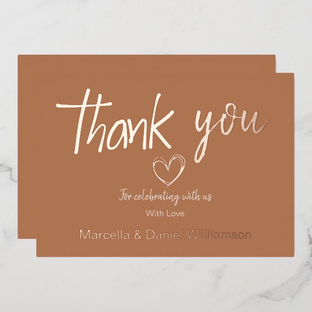 Minimal Modern Heart and Script Thank You Wedding  Foil Invitation (Front/Back)