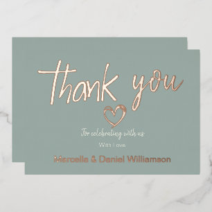 Minimal Modern Heart and Script Thank You Wedding Foil Invitation