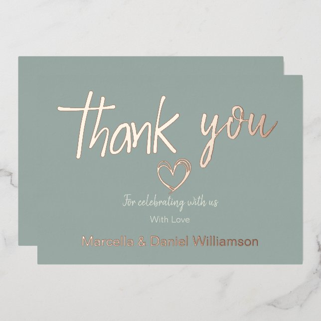 Minimal Modern Heart and Script Thank You Wedding  Foil Invitation (Front/Back)