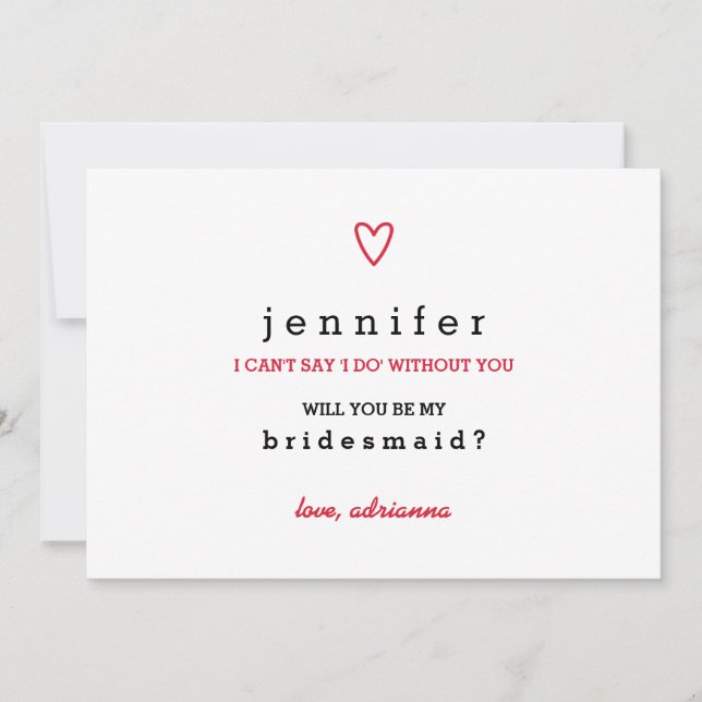 Minimal Modern Heart | Will You Be My Bridesmaid Invitation (Front)