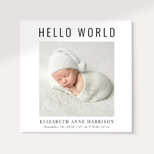 Minimal Modern Hello World Photo Birth Announcement