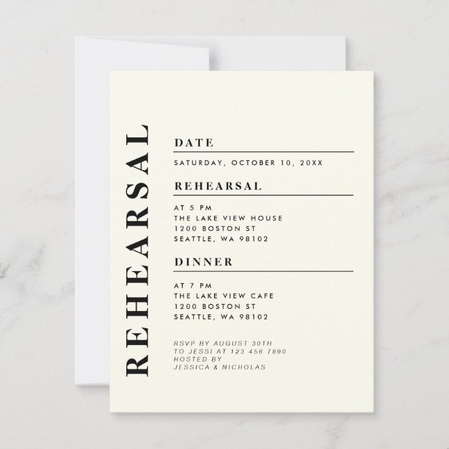 Minimal Modern Ivory Rehearsal Dinner Elegant Invitation (Front)
