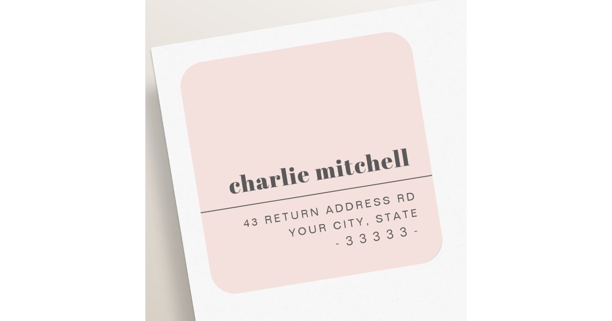 Minimal modern light blush pink return address square sticker | Zazzle