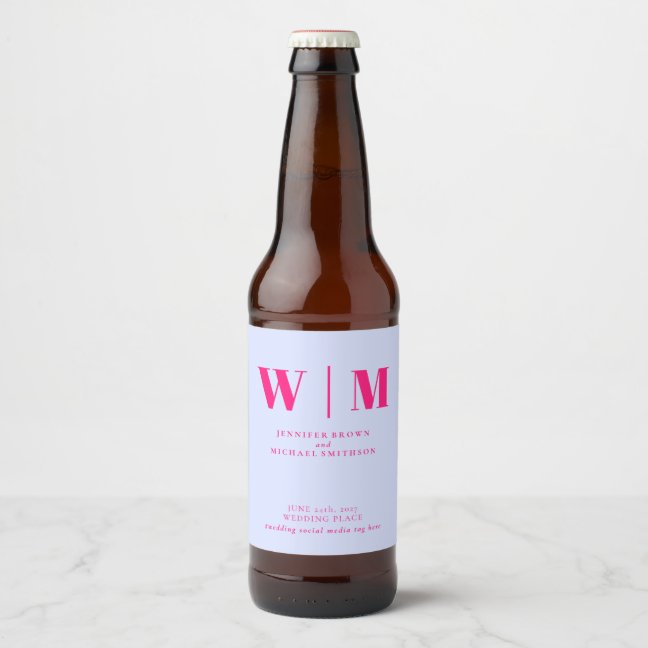 Minimal Modern Lilac Pink Drink Wedding Beer Bottle Label