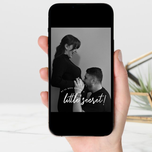 Minimal & Modern "Little Secret" Photo Pregnancy Announcement (Front Digital)
