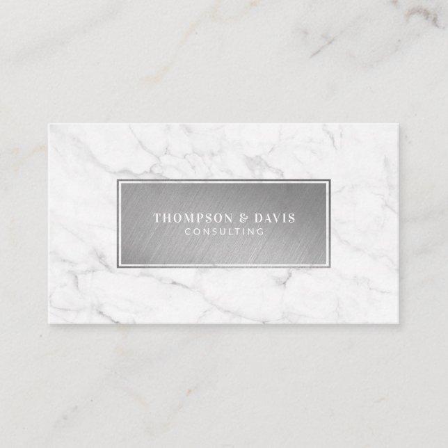 Minimal Modern Luxury Silver & Marble Professional Business Card (Front)