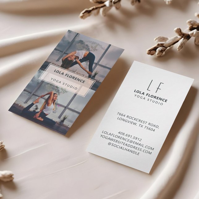 Minimal Modern Luxury Yoga Studio Fitness 2 Photo Business Card (Minimal & Professional 2 Photo Fitness Trainer Business Card)