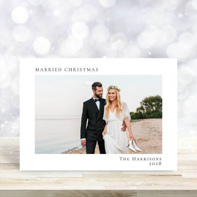 Minimal Modern Married Christmas 2 Photo Holiday Card (A beautiful and unique photo card to announce your marriage to family + friends this holiday season)