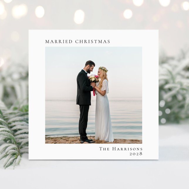 Minimal Modern Married Christmas Photo Holiday Card (A beautiful and unique way to announce your marriage to family and friends this holiday season)