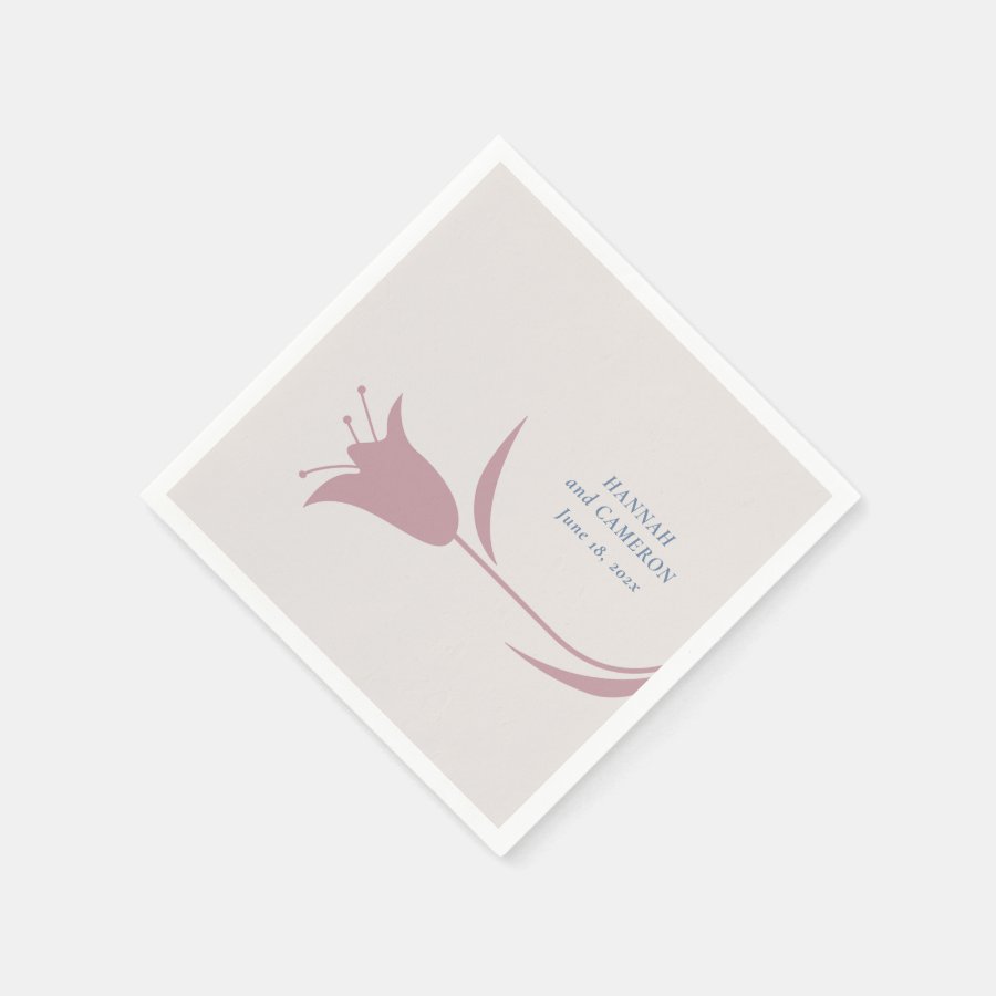 Minimal Modern Mauve Floral Wedding Napkins