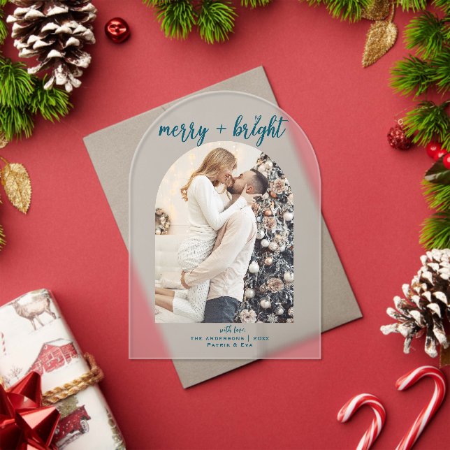 Minimal Modern Merry Bright Arch Christmas Photo Acrylic Invitations (Insitu (Holiday))