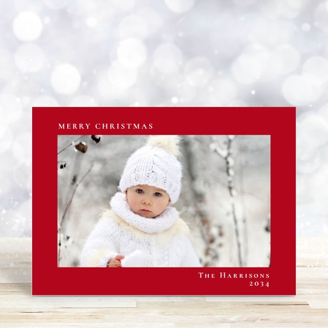 Minimal Modern Merry Christmas Photo Red Holiday Card (Share the love and warmth of the season with your personalized photo Christmas card)