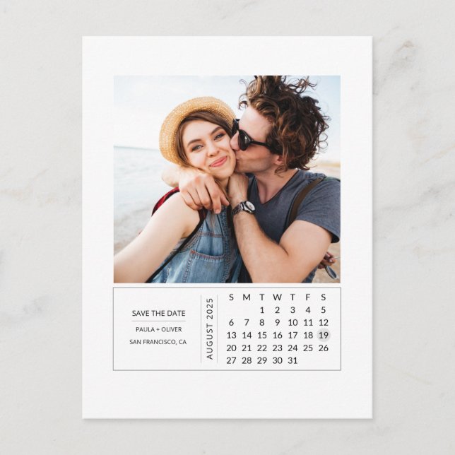 Minimal Modern Mini Calendar Save the Date Photo Announcement Postcard (Front)