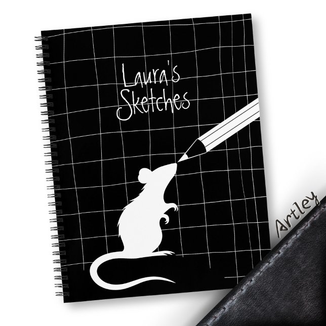 Minimal Modern Monochromatic Black White Rat Mouse Notebook (Creator Uploaded)