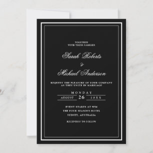 Minimal Modern Monochrome Black Tie Frame Wedding Invitation